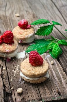 homemade shortbread with custard decorated with raspberries