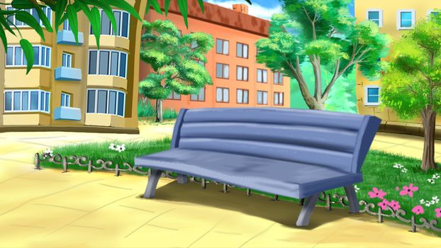 Digital painting of the Bench in the Courtyard