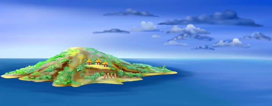 Digital painting of the Easter Island, a mysterious place in Pacific Ocean