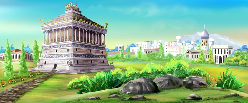 Digital painting of the Mausoleum of Halicarnassus - one of the wonders of the world.