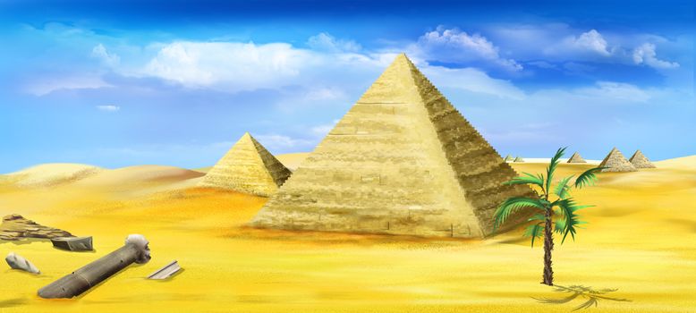 Digital painting of the Egyptian pyramids - one of the wonders of the world.