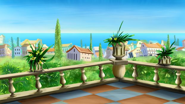 Digital painting of the sea view from the terrace