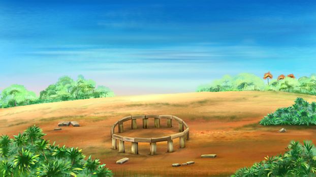 Digital painting of the Stonehenge, a prehistoric monument located in England. One of the wonders of the world.