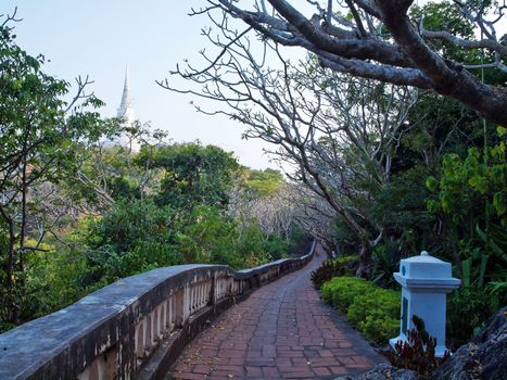Pathway to Phra That Jom Phet in Khao Wang(Phra Nakhon Khiri Historical Park, Holy City Hill), Old King Palace, Petchaburi, Thailand 