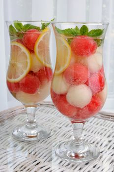 Watermelon melon drink with lemon and mint