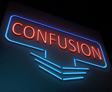 Illustration depicting an illuminated neon sign with a confusion concept.