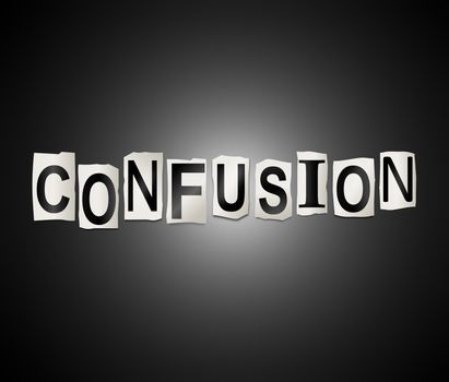 Illustration depicting a set of cut out printed letters arranged to form the word confusion.