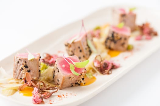 Modern style Japanese food, Burned tuna with herbs