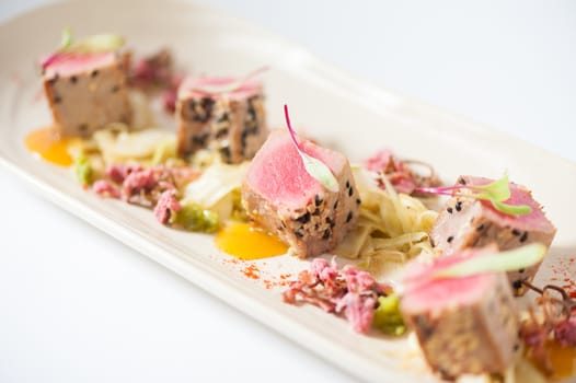 Modern style Japanese food, Burned tuna with herbs