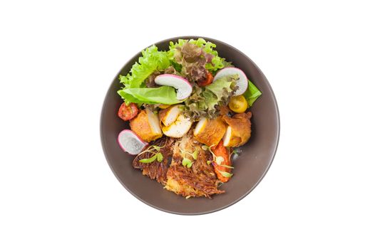 Chicken breast wrapped with vegetables and hash brown in clean food concept isolated on white background with clipping path