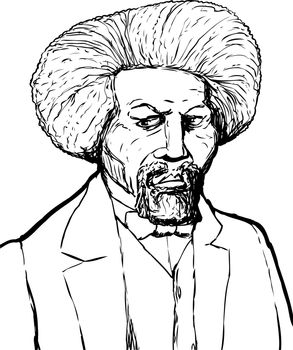 Hand drawn sketch portrait of famous African American leader named Frederick Douglass