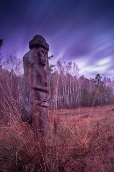 Wooden statue of the Slavic idol. Ukraine