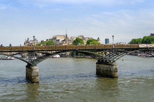 Pont des Arts or Passerelle des Arts bridge across river Seine in Paris, France.