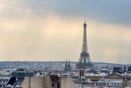 Paris Skyline and Eiffel Tower at sunset in Paris, France