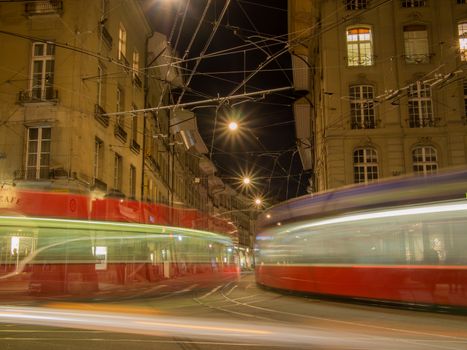 Long exposure of trams in Bern, Switzerland.