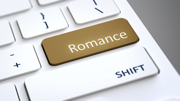 An image of a computer keyboard with text romance