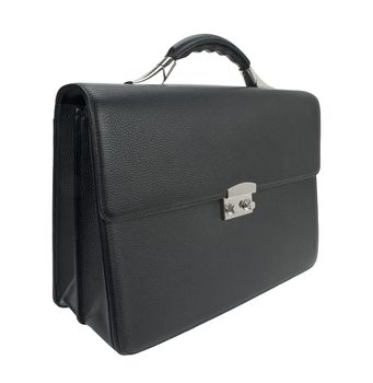 Black leather business briefcase isolated on white with clipping path