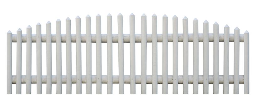 Picket fence isolated on white with clipping path. Object is seamless. Outermost planks are identical, so you can replicate it left and right any times.
