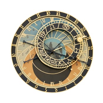 Prague Orloj astronomical clock isolated on white with clipping path