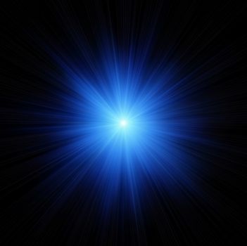 Blue star flash on black background