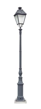 Street lamppost with one lamp gray isolated on white background with clipping path