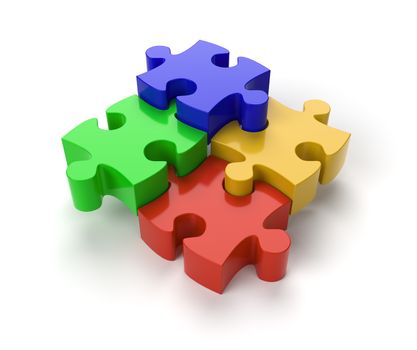 Four Jigsaw Puzzle Pieces on White Background with clipping path