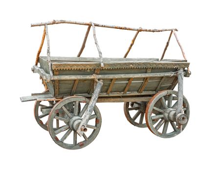 Old wooden cart isolated on white background with clipping path