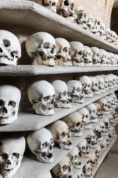 Human skulls found  inside a Christian catacomb.