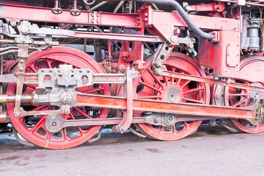 Close up from an antique steam locomotive in depot