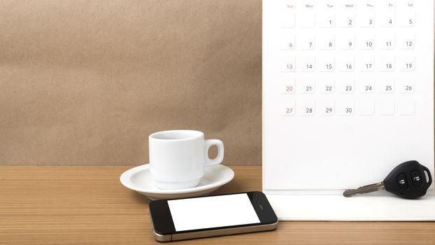 coffee,phone,car key and calendar