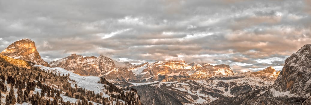 view of the mount of Alta Badia seen from Gardena Pass-Trentino-Alto Adige, Italy