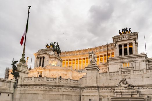 Emmanuel II monument and The Altare della Patria in a Fall night in Rome, Italy