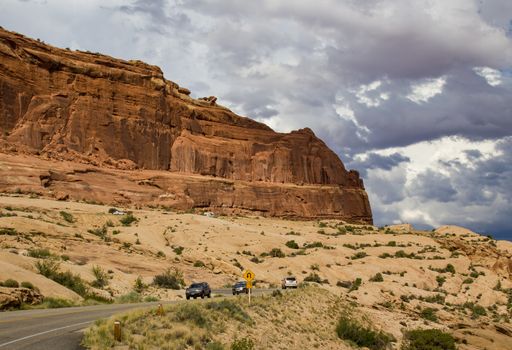 Rock formations, mittens, pillars and examples of erosion and weathering can all be found in Arches National Park, Utah.