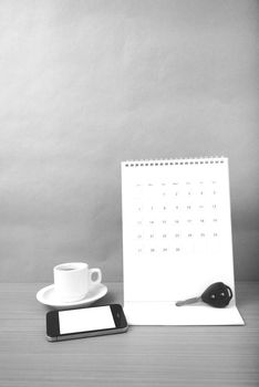 coffee,phone,car key and calendar black and white color