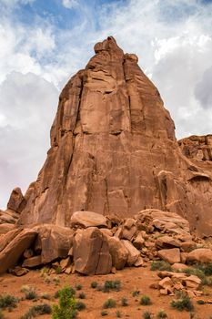 Rock formations, mittens, pillars and examples of erosion and weathering can all be found in Arches National Park, Utah.