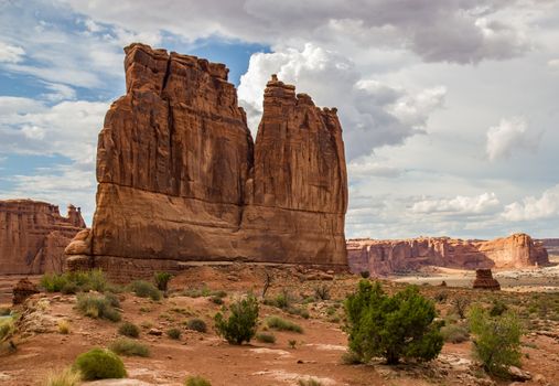 Rock formations, mittens, pillars and examples of erosion and weathering can all be found in Arches National Park, Utah.