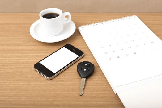coffee,phone,car key and calendar