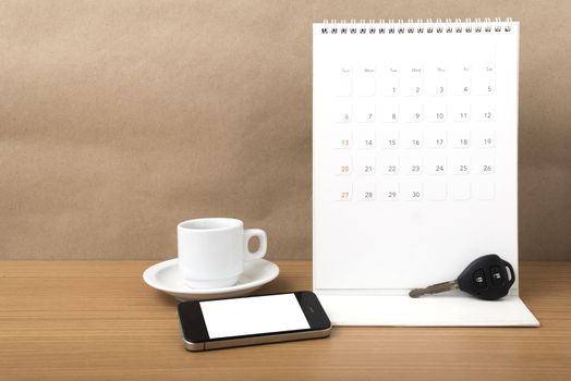 coffee,phone,car key and calendar