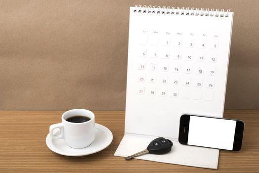 coffee,phone,car key and calendar
