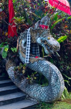 Chinese Dragon at the entrance to a temple in Bali, Indonesia