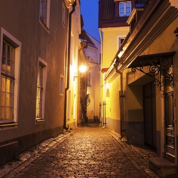 Tallin old town streets at night. Tallin, Estonia.