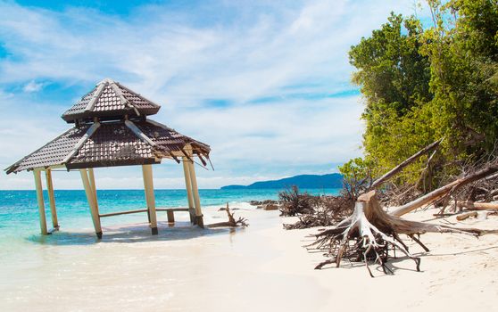 Thailand Phi-Phi island view with broken trees and old viewpoint pergola