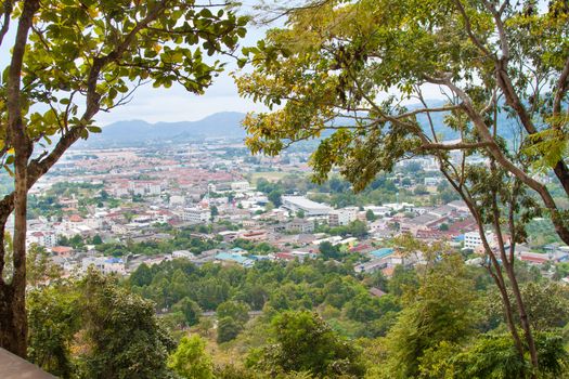 Thailand town panorama with houses and plants from high viewpoint