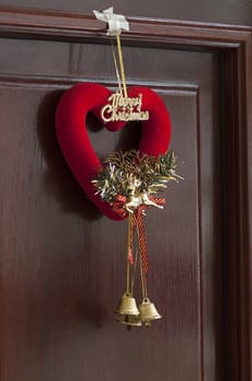 Christmas door decoration. Door decorated for the winter holidays