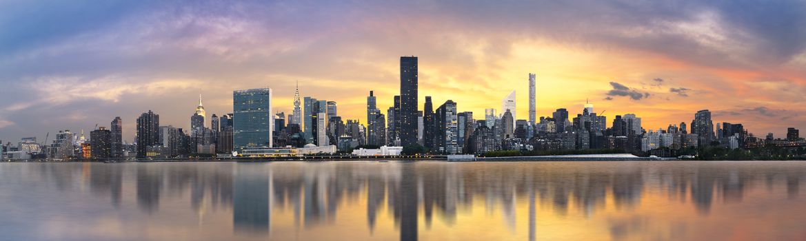 Lower Manhattan skyline. Giant panoramic view USA