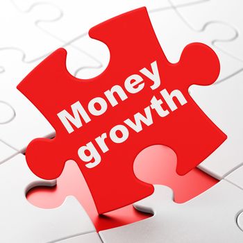 Banking concept: Money Growth on Red puzzle pieces background, 3d render