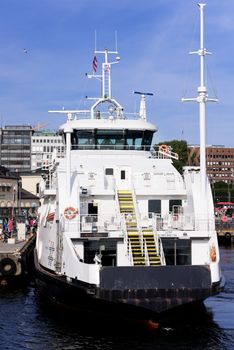 OSLO, NORWAY - 10 SEPTEMBER, 2015: Ferry boat at Aker brygge, Oslo, Norway.