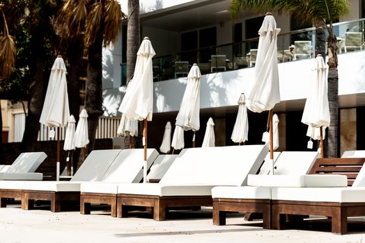 Sunbathing benches at luxury hotel