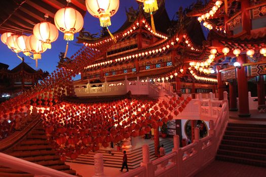 MALAYSIA, Kuala Lumpur: People gather at Thean Hou Temple on the first day of the Lunar New Year in Kuala Lumpur's popular Chinatown area on February 8, 2016. Some 25 percent of Malaysia's 29 million people are ethnic Chinese and celebrate the Lunar New Year, this year marking the Year of the Monkey. 