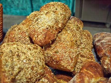 Freshly baked homemade whole wheat bread served on a breakfast table